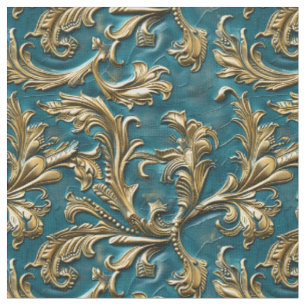 Elegantes tealfarbenes goldgeprägtes Leder Stoff