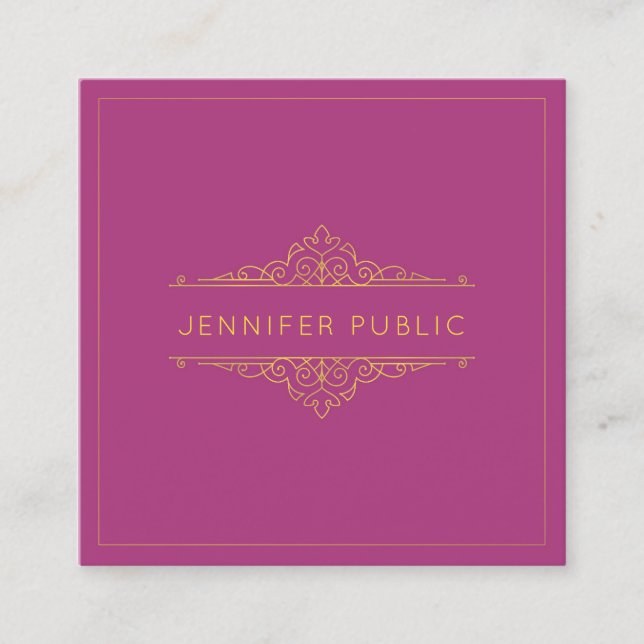 Elegantes Template Beruflich Gold Text Frame Luxe Quadratische Visitenkarte (Vorderseite)