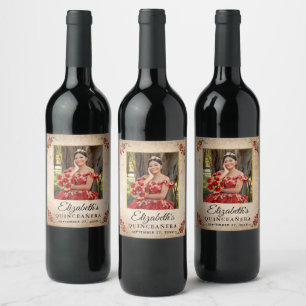 Elegantes Template Red and Gold Quinceanera Foto Weinetikett