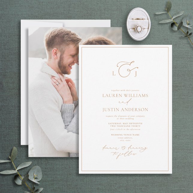 Elegantes Terracotta Calligraphy Monogram Foto Einladung (Von Creator hochgeladen)