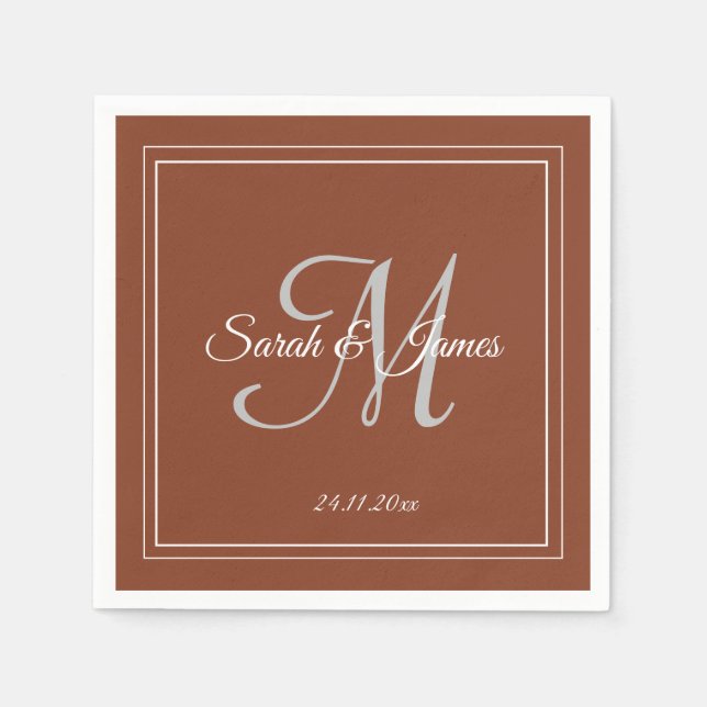 Elegantes Terracotta & White Monogram Wedding Pape Serviette (Vorderseite)