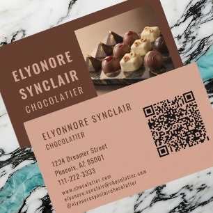 Elegantes Terrakotta-Braun-Chocolatier-Foto QR Visitenkarte