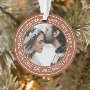 Elegantes Terrakotta-Christmonogramm-Foto Ornament