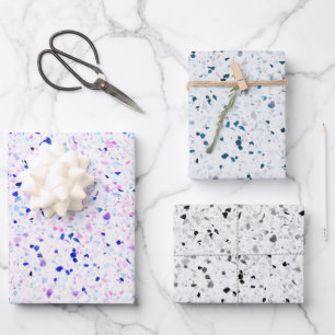 Elegantes Terrazzo Lila Aquamarines Schwarz-weiße Geschenkpapier Set