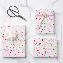 Elegantes Terrazzo Retro Lila, weißes Muster Geschenkpapier Set