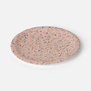Elegantes Terrazzo Retro Rosa Lila weißes Muster Pappteller
