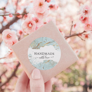 Elegantes Texturblau, handgefertigt mit Liebe Runder Aufkleber