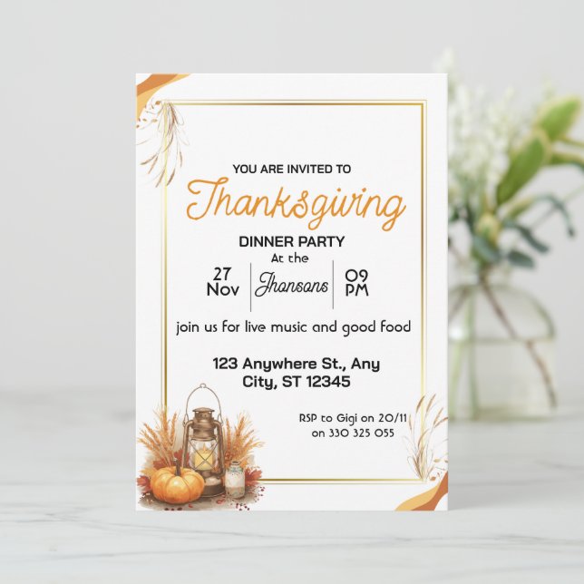 Elegantes Thanksgiving-Dinner  Einladung (Stehend Vorderseite)