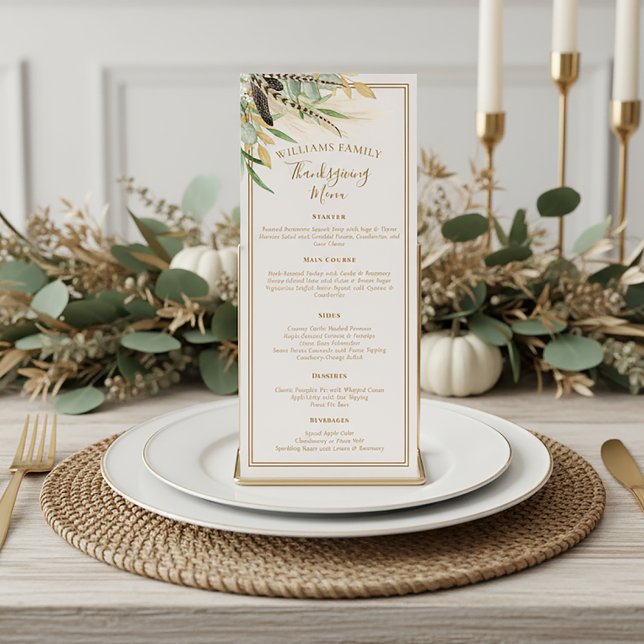 Elegantes Thanksgiving-Dinner Herbstfeder  Menükarte (Von Creator hochgeladen)