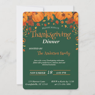 Elegantes Thanksgiving-Dinner-Kürbis-Herbstblätter Einladung