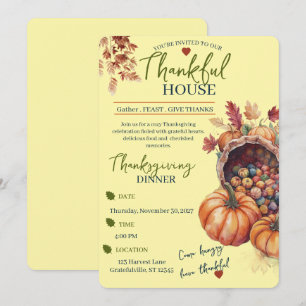 Elegantes Thanksgiving-Dinner-Kürbis-Herbstlaub  Einladung