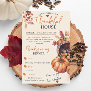Elegantes Thanksgiving-Dinner-Kürbis-Herbstlaub  Einladung