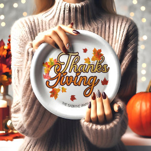 Elegantes Thanksgiving-Laub Herbst Herbst Pappteller