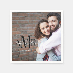 Elegantes Three Initials Foto Wedding Paper Napkin Serviette