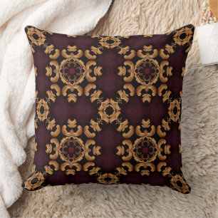 Elegantes tiefrotes goldenes Arabeskenmuster Kissen