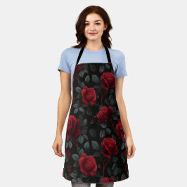 Elegantes Tiefrotes Rosen Schwarzes Blumenmuster Schürze
