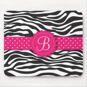 Elegantes Tierdruckzebra-Monogramm-Girly Rosa Mousepad