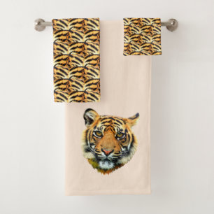 Elegantes Tigergesicht auf beigem Badehandtuch-Set Badhandtuch Set