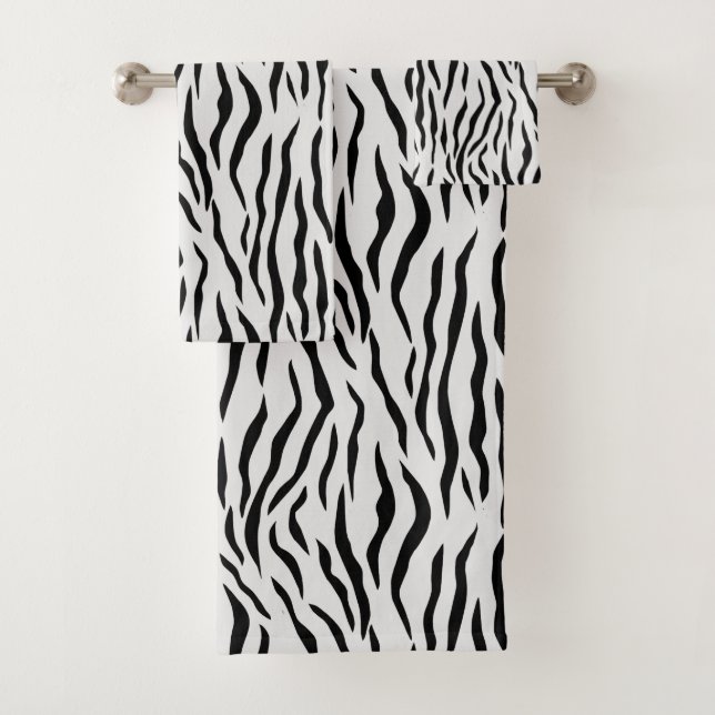 Elegantes Tigerhautmuster in Schwarz & Hellgrau Badhandtuch Set (Insitu)