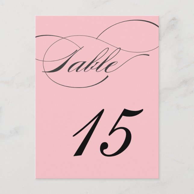 Elegantes Tischnummern-Script Postkarte | Blush (Vorderseite)