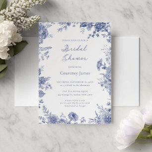 Elegantes Toile French Blue Brautparty Einladung