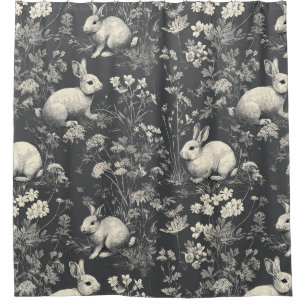 Elegantes Toile-Muster mit schwarzen Waldkaninchen Duschvorhang