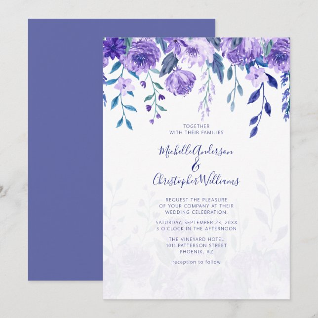 Élégantes Tons De Faire-part de mariage Floral Vio (Devant / Derrière)