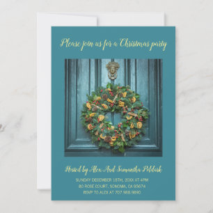 Elegantes Tor und Kaminfeuer Weihnachtsfest Party Einladung