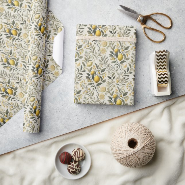 Elegantes toskanisches Lemon & Olive Wrapping Pape Geschenkpapier (Basteln)