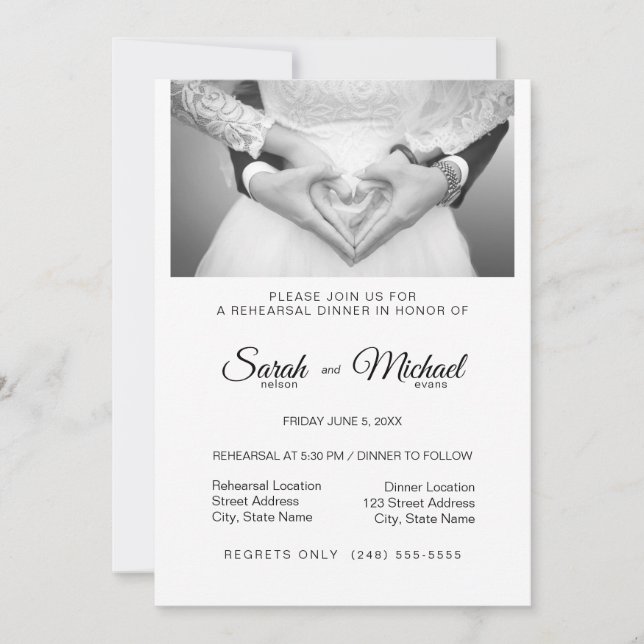 Elegantes traditionelles Foto Abendessen Probe Einladung (Vorderseite)