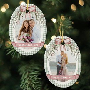 Elegantes traditionelles Gingham-Foto Weihnachten Keramik Ornament