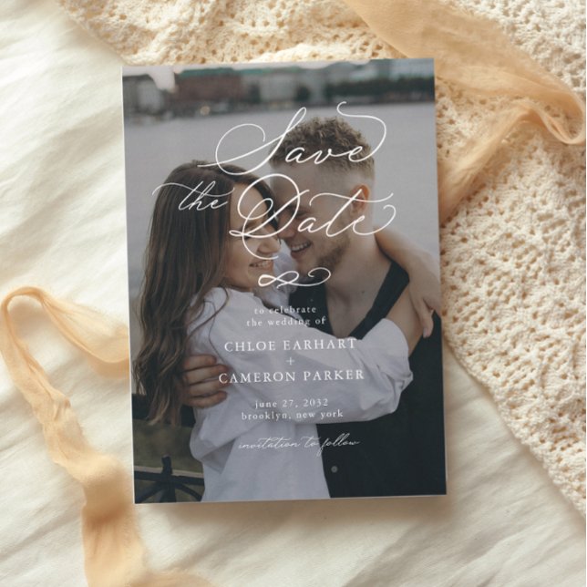 Elegantes traditionelles kalligrafisches Hochzeits Save The Date (Von Creator hochgeladen)