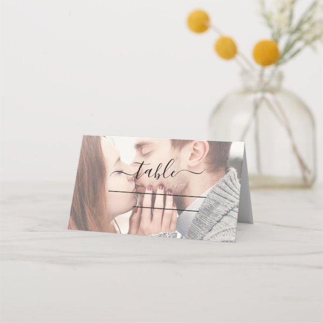 Elegantes transparentes Foto Hochzeit Moderne Platzkarte (Vorderseite)