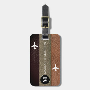Elegantes Traveler Brown und Black Leather Monogra Gepäckanhänger