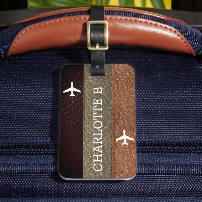Elegantes Traveler Brown und Black Leather Monogra Gepäckanhänger (Vorderseite Insitu 2)