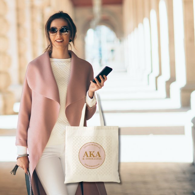 Elegantes Trellis Pink Gold Monogram Business Tragetasche (Von Creator hochgeladen)