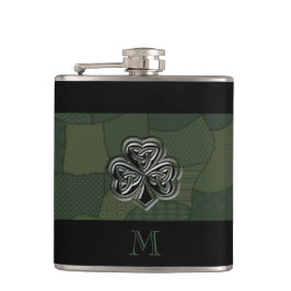 Elegantes trendiges Irish Kleeblatt Patchwork Flachmann