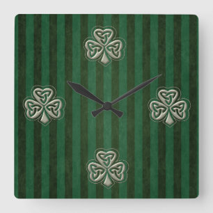 Elegantes trendiges Irish Kleeblatt Quadratische Wanduhr