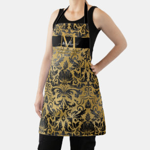 Elegantes, trendiges Schwarz-Gold-Glam-Monogramm Schürze