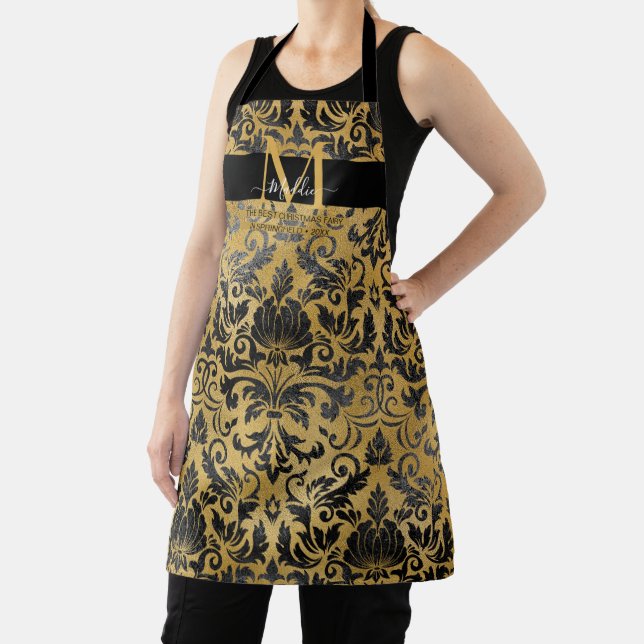 Elegantes, trendiges Schwarz-Gold-Glam-Monogramm Schürze (InSitu)