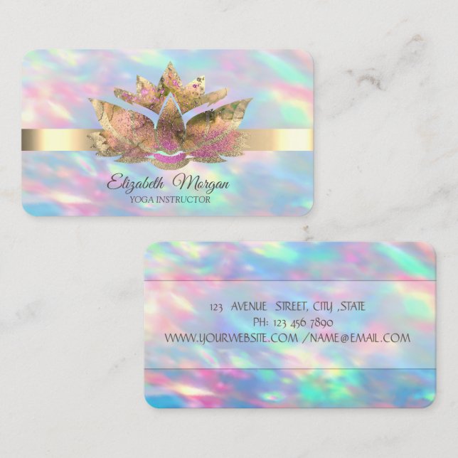 Elegantes Trendy Gold, Iridescent Opal Lotus Visitenkarte (Vorne/Hinten)