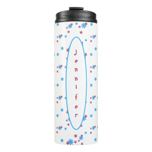 Elegantes trendy Modernes Girly White Blue Templat Thermosbecher (Vorderseite)