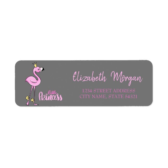 Elegantes Trendy, rosa Flamingo, Gray Address Labe (Vorne)