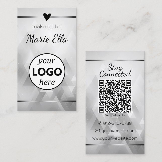 Elegantes Triangle Muster Herz Foto QR-Logo Visitenkarte (Vorne/Hinten)