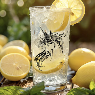 Elegantes Tribal-Einhorn in schwarzer Tinte Fantas Glas