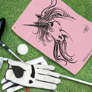 Elegantes Tribal-Einhorn in schwarzer Tinte Fantas Golfhandtuch