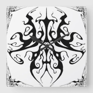 Elegantes Tribal Tattoo Design - Schwarz/Weiß Quadratische Wanduhr
