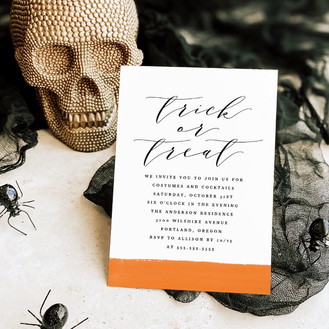 Elegantes Trick oder Treat Script-Halloween-Party Einladung (Von Creator hochgeladen)