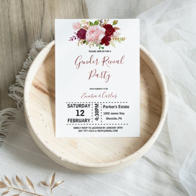 Elegantes Tropengeschlecht-Party aus Burgund Einladung (Von Creator hochgeladen)