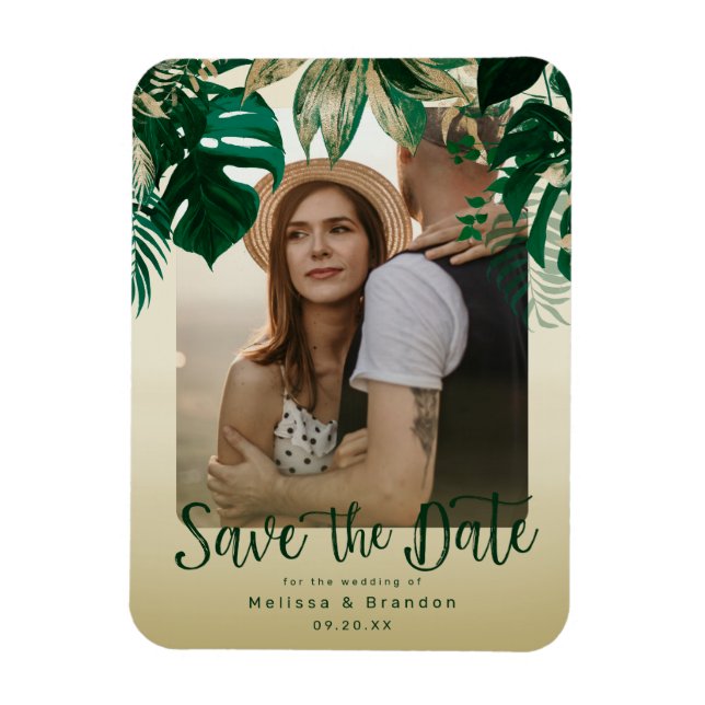 Elegantes Tropical Blätter Foto Save the Date Magnet (Vertikal)